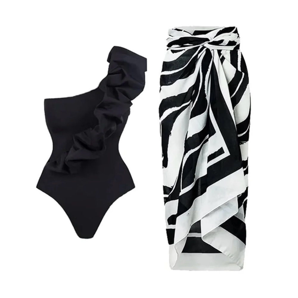 One piece women’s swimsuit with matching wrap. Size small. New with tags.